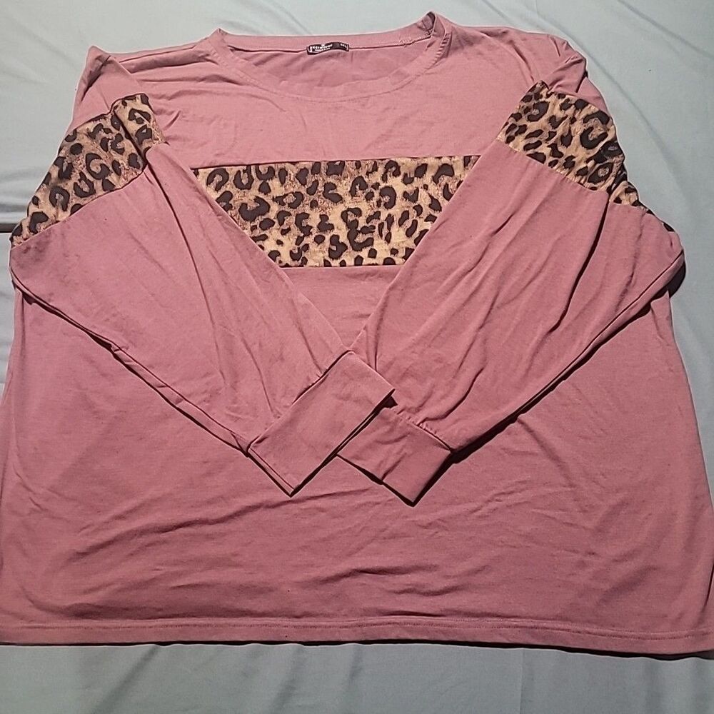 Shein Curve Mauve Leopard Accented Print 3/4 Sleeve Blouse Womens 5XL